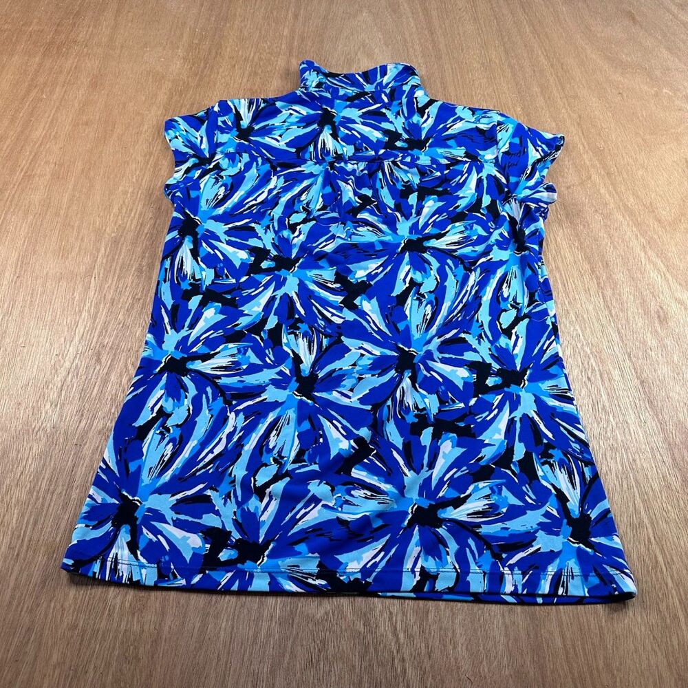 Alfani Women’s Blouse Medium Blue Floral Short Sleeve Stretch Top